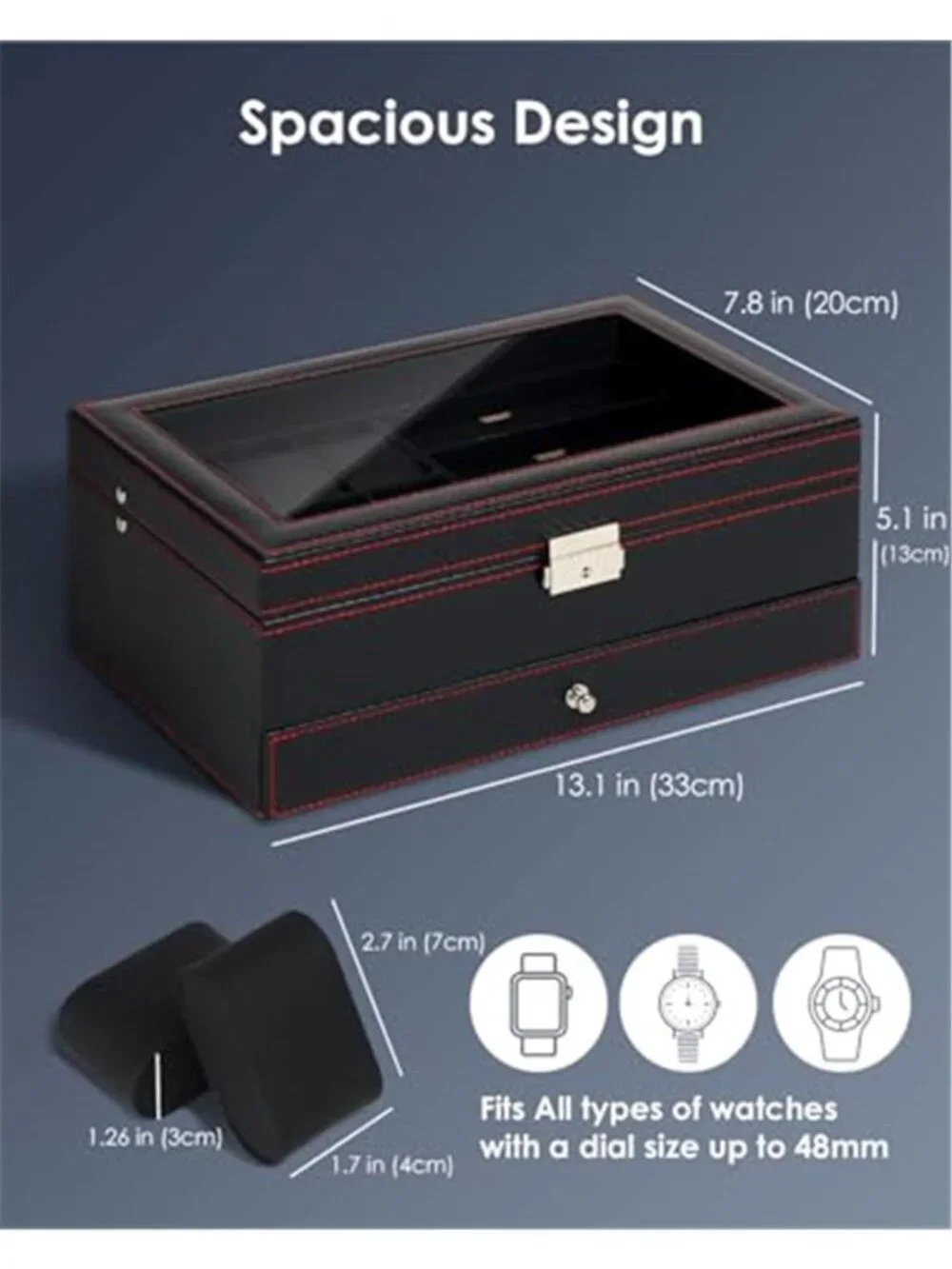 Watch Jewelry Box Organizer, 6-Slot 2-Layer Watch Case and Sunglasses